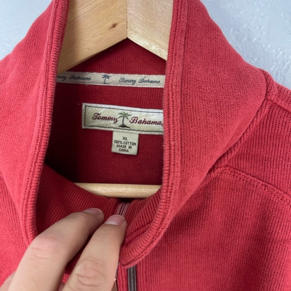 Mens Tommy Bahama Burnt Red Long Sleeve Pullover Cotton Sweater - Picture 3 of 9